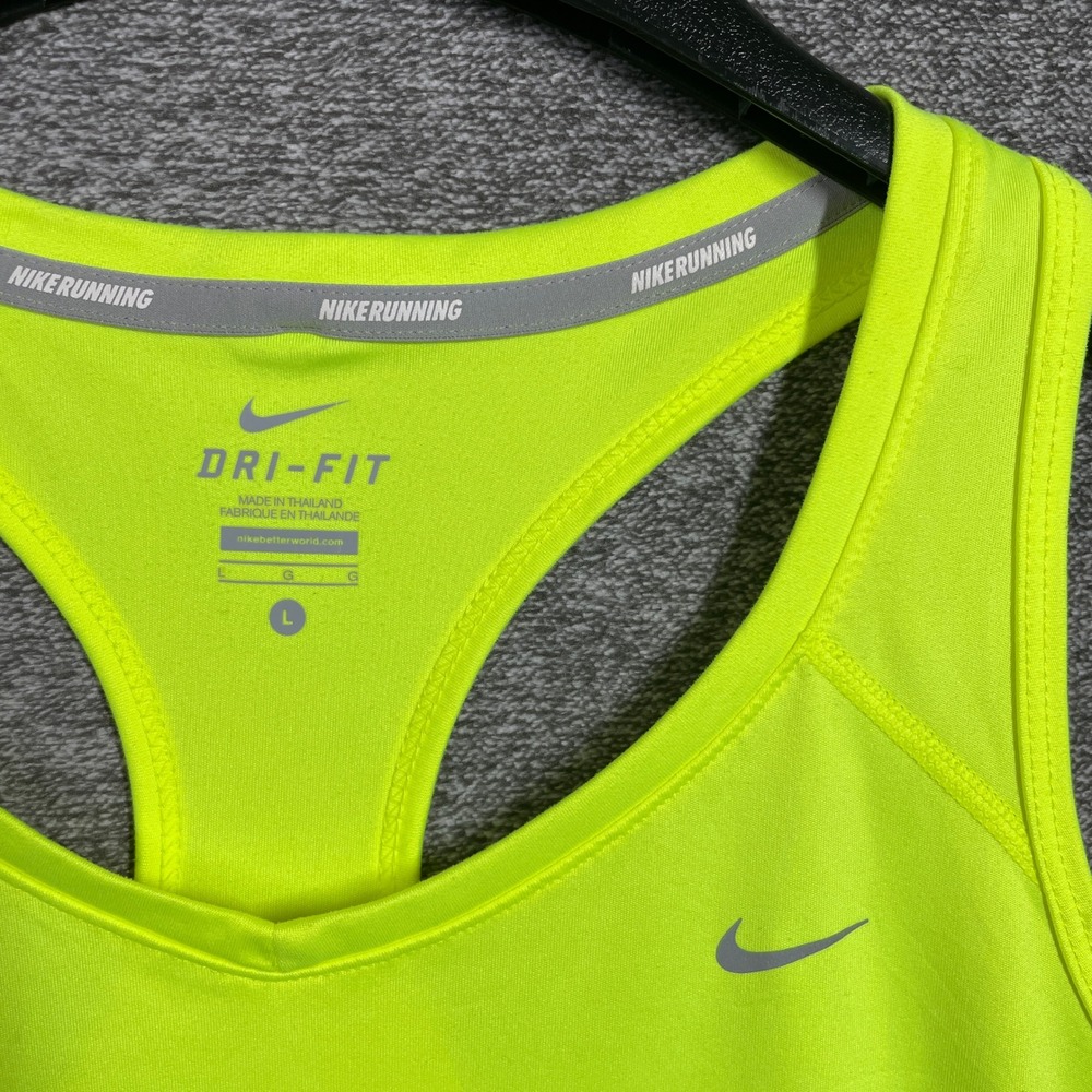 Nike Miler Running Tank Top Womens Large Neon Yellow Volt Dri-FIT - Picture 2 of 9
